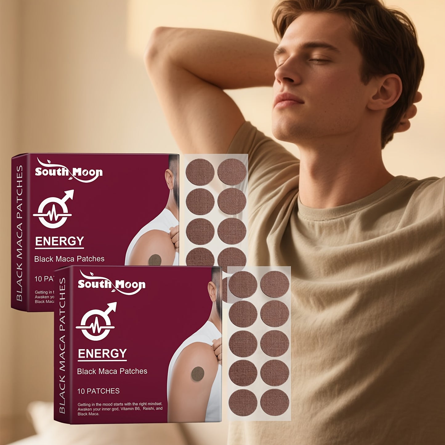 South Moon Black Energy Herbal Patches - 40ct (2 Boxes of 20pcs) with Ginger Extract, Refreshing Non-Greasy Texture for Joyful Vitality, Suitable for All Skin Types