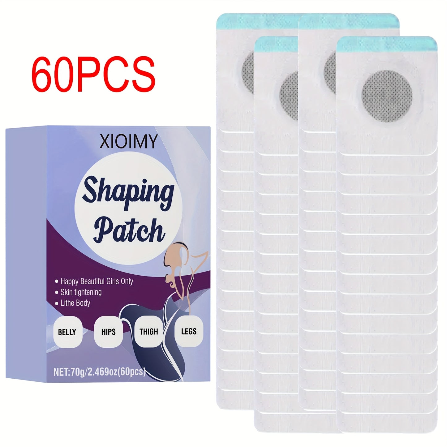60pcs Shaping Patches for Tummy, Waist, Arms & Legs - Hydrating Hyaluronic Acid, Fresh Scent, Easy-to-Apply & Long-Lasting Adhesive, Hypoallergenic for All Light Beige Types, Belly Shaper, Sleek Design, Secure Fit Design