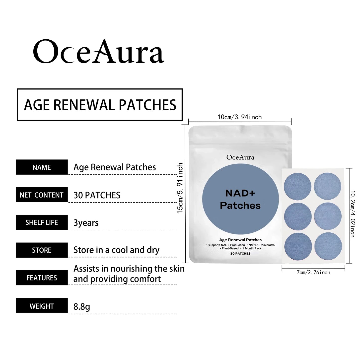 OceAura 30 PATCHES Body Care Patch Gently Nourishes the Skin, Comfortably Enhances Youthful Vitality, and is a Portable Patch