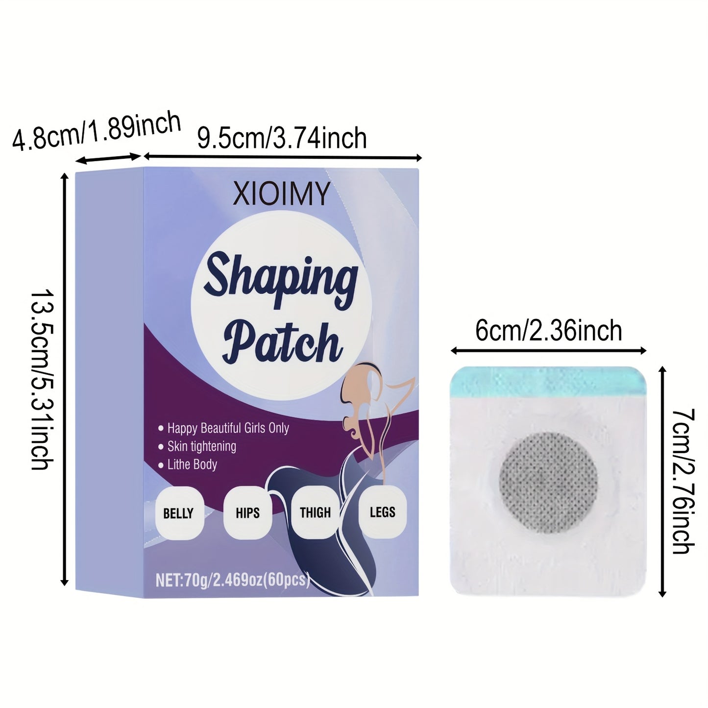 60pcs Shaping Patches for Tummy, Waist, Arms & Legs - Hydrating Hyaluronic Acid, Fresh Scent, Easy-to-Apply & Long-Lasting Adhesive, Hypoallergenic for All Light Beige Types, Belly Shaper, Sleek Design, Secure Fit Design